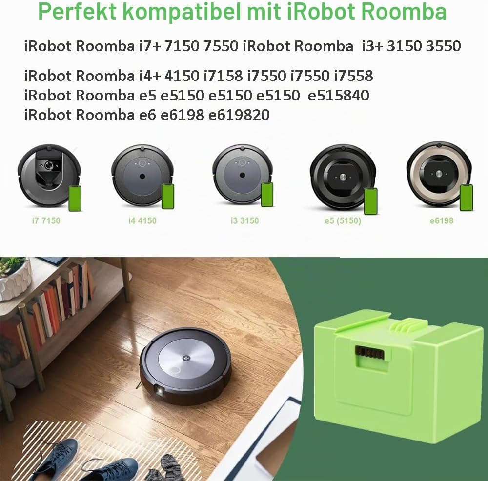 Akku für iRobot i7 i7+ i8 e5 e6 i3 i3+ i4 i4+, Passt für iRobot Roomba e-Serie e5 5150 e55150 e55102