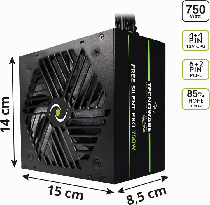 Tecnoware Netzteil Free Silent PRO 750 für erweiterte PCs mit NVIDIA GeForce GTX - RTX Grafikkarte,