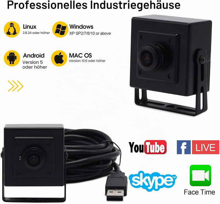 Svpro Min USB Kamera 1920x1080 HD USB Webcam 180 Grad Fisheye Webkamera 2MP mit IMX323 Sensor Schwac