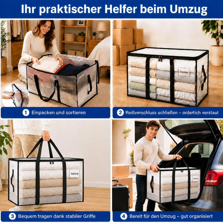 Aufbewahrungstasche gross 94L 4 Stück Grosse umzugskartons Faltbare Kleideraufbewahrung mit Reissver