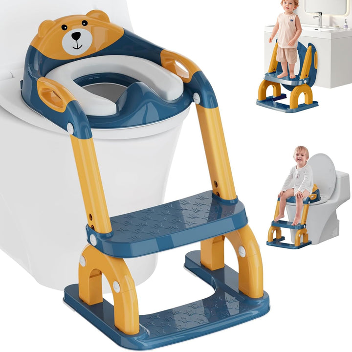 Toilettenleiter für Kinder 8-fach höhenverstellbar, klappbarer 2-in-1 Toilettensitz mit Treppe als T