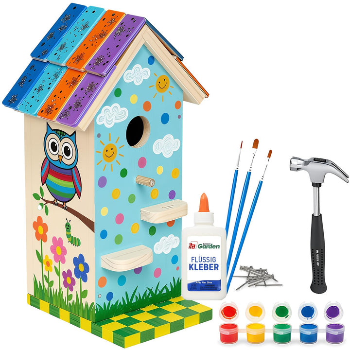 ITA DIY Nistkasten zum Zusammenbauen und Bemalen Skyhaven - Vogelhaus Komplett Bausatz mit Hammer, N