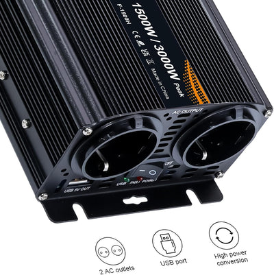 Spannungswandler 12V 230V 1500W 3000 Watt Wechselrichter LCD | stromumwandler mit 2 Steckdose