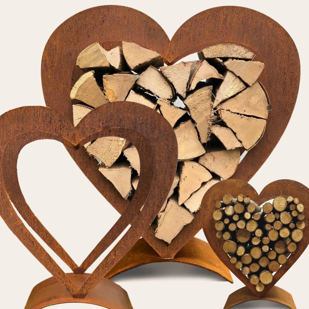 Edel Rost Herz Holzregal (ohne Holz) Made in Germany Edelrost Herz, Gartendeko Herz, Gartenfigur, (H