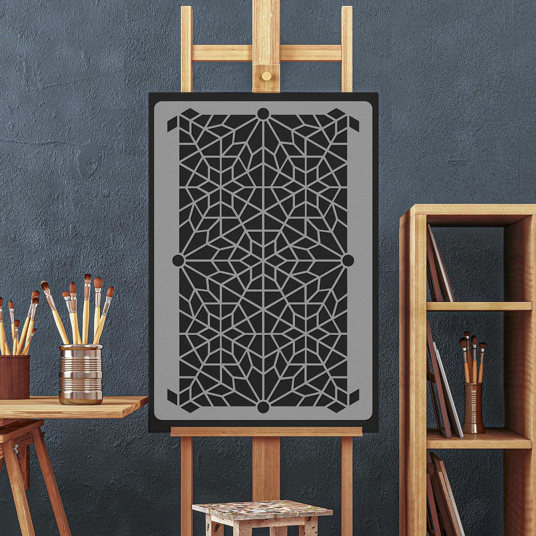 NAKLEO Wiederverwendbare Kunststoff-Schablonen - 59x95cm - Marokkanisch Maurisch Geometrisch 12 - Gr