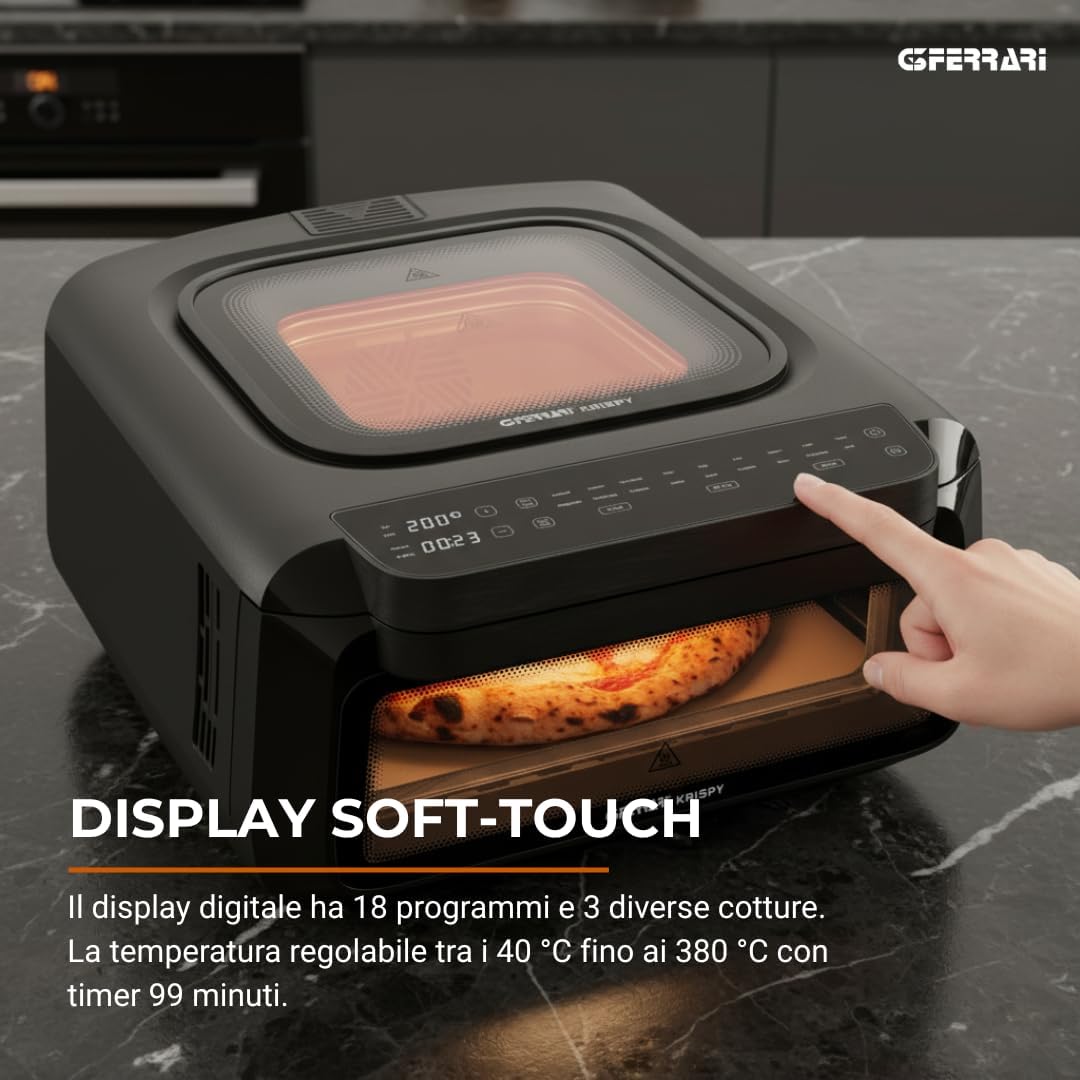 G3 Ferrari G10225 Krispy Pizzaofen und Heissluftfritteuse, Multifunktion, 2100 W, 13 L, HOBLO-Techno