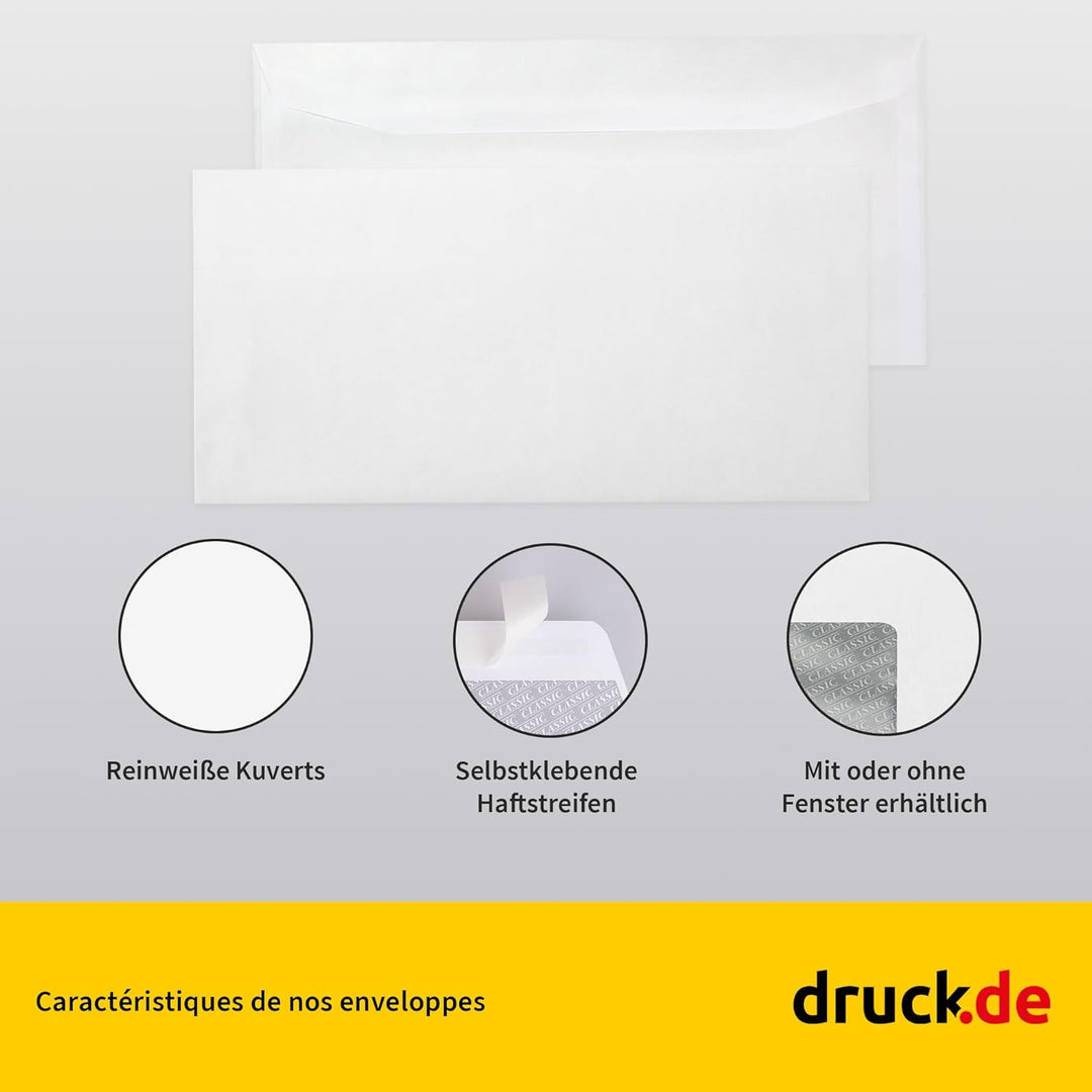 1000 Stück Kuverts - Briefumschläge - C5/6 Kuvert ohne Fenster - weiss - selbstklebender Haftfix Ver