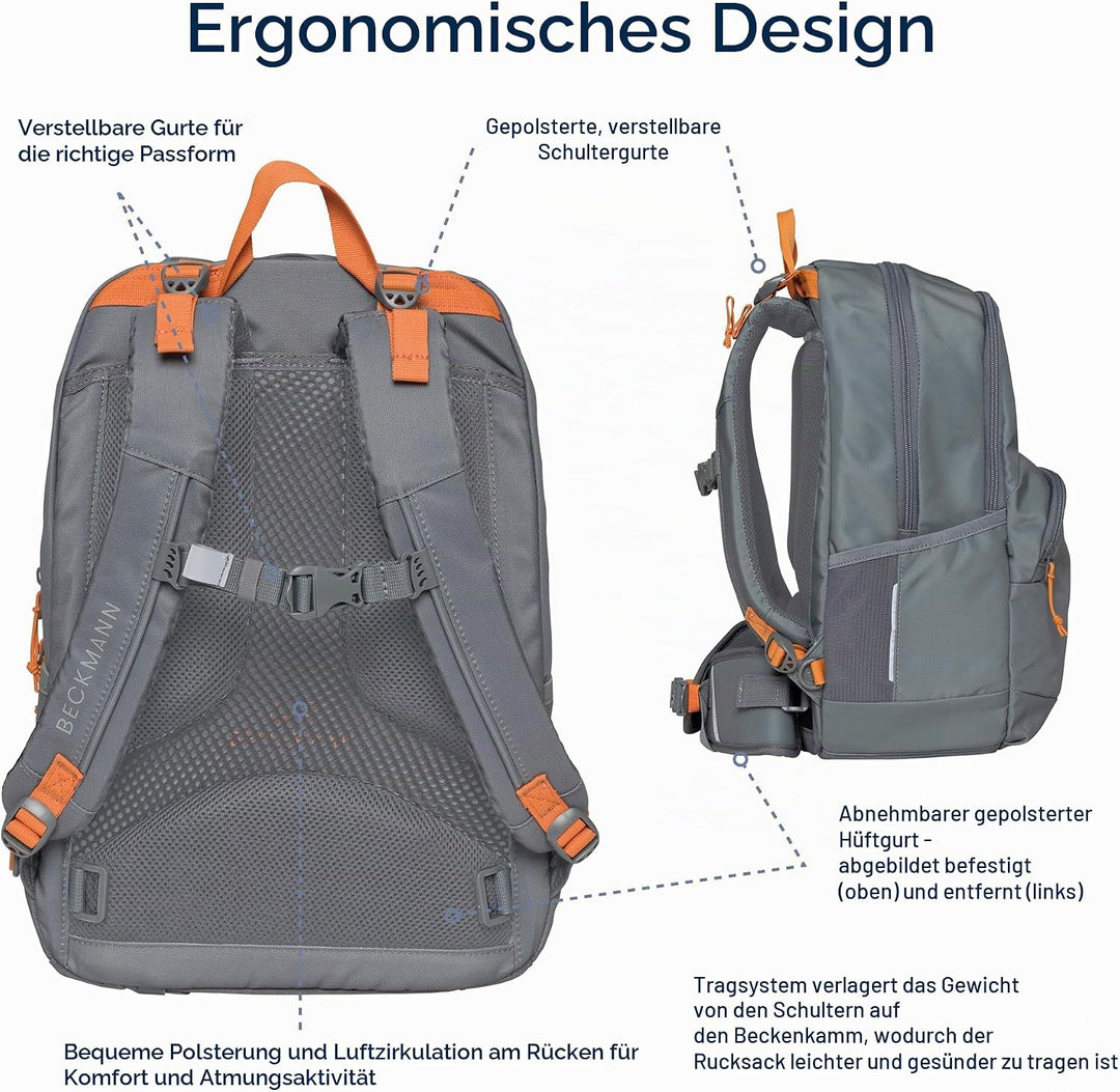 Beckmann Sport Junior Green Orange Schulrucksack, ergonomisch, mit Laptopfach
