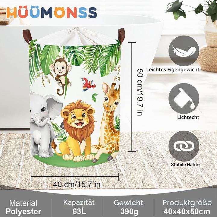 Süsse Dschungeltiere Gross Wäschekorb Wald wiese Stoff Aufbewahrungskorb Kleidung Spielzeug Aufbewah