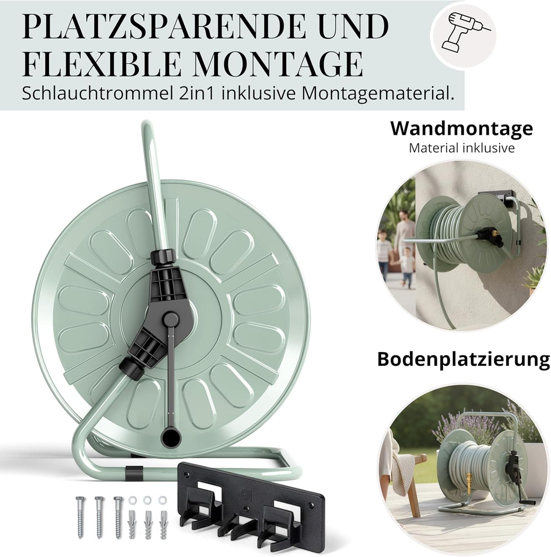 Livlig53 LIVLIG Schlauchtrommel Metall, Schlauchtrommel 50m Gartenschlauch, pulverbeschichtete Garte