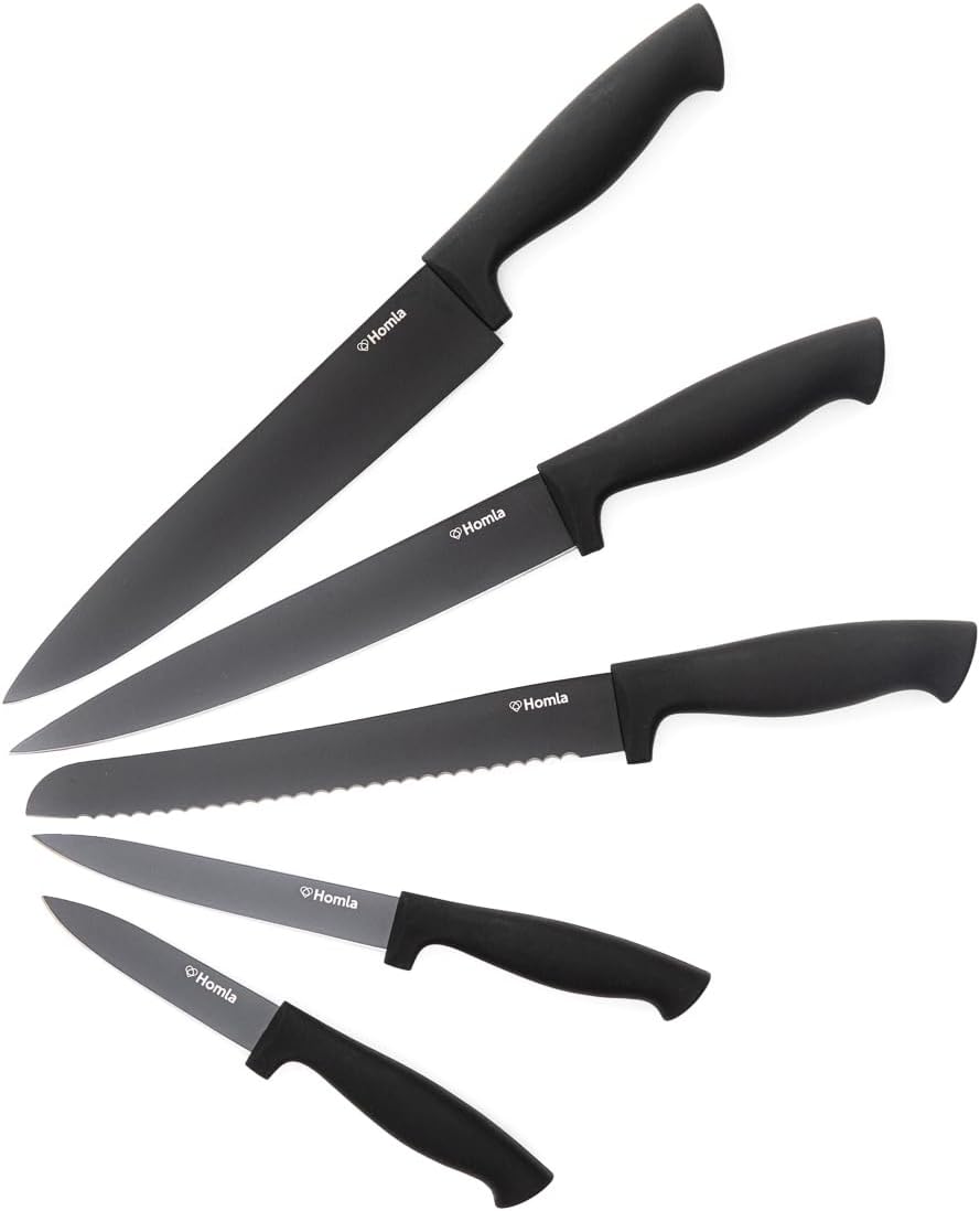 HOMLA Coxa Messerset von 6 - Klinge aus Rostfreiem Stahl - 6 Messer und Aufbewahrungsblock - Ergonom