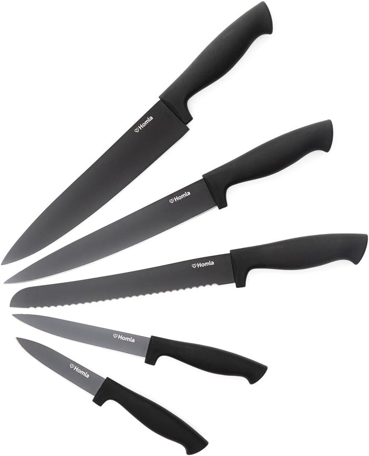 HOMLA Coxa Messerset von 6 - Klinge aus Rostfreiem Stahl - 6 Messer und Aufbewahrungsblock - Ergonom