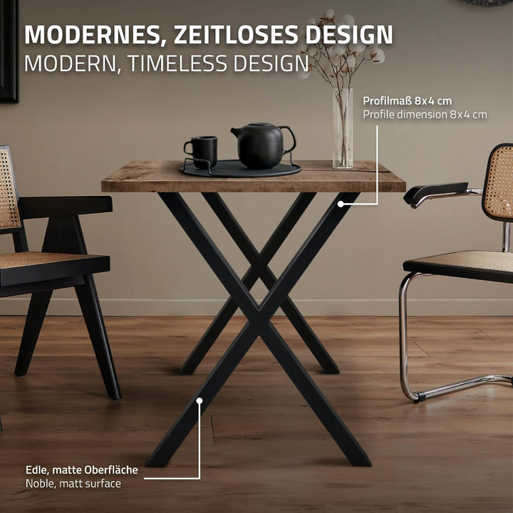 ECD Germany 2X Tischbeine X-Design X-Form, 60 x 72 cm, Schwarz, pulverbeschichtete Stahl, Industried