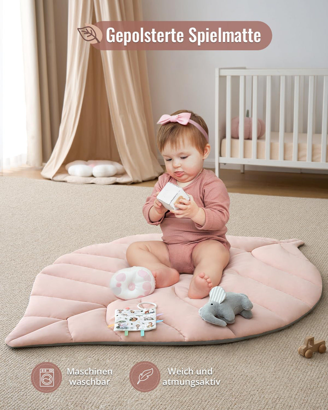 Blissful Diary Spielbogen Baby, Übergrosses Blattförmiges Spieldecke Baby Gym Activity Decke mit 6 A