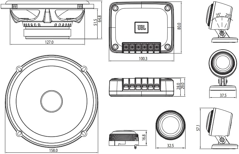 JBL Club 602CTP 2-Wege Auto Soundsystem - 210 Watt Komponenten Auto Lautsprecher Boxen Set mit 165mm