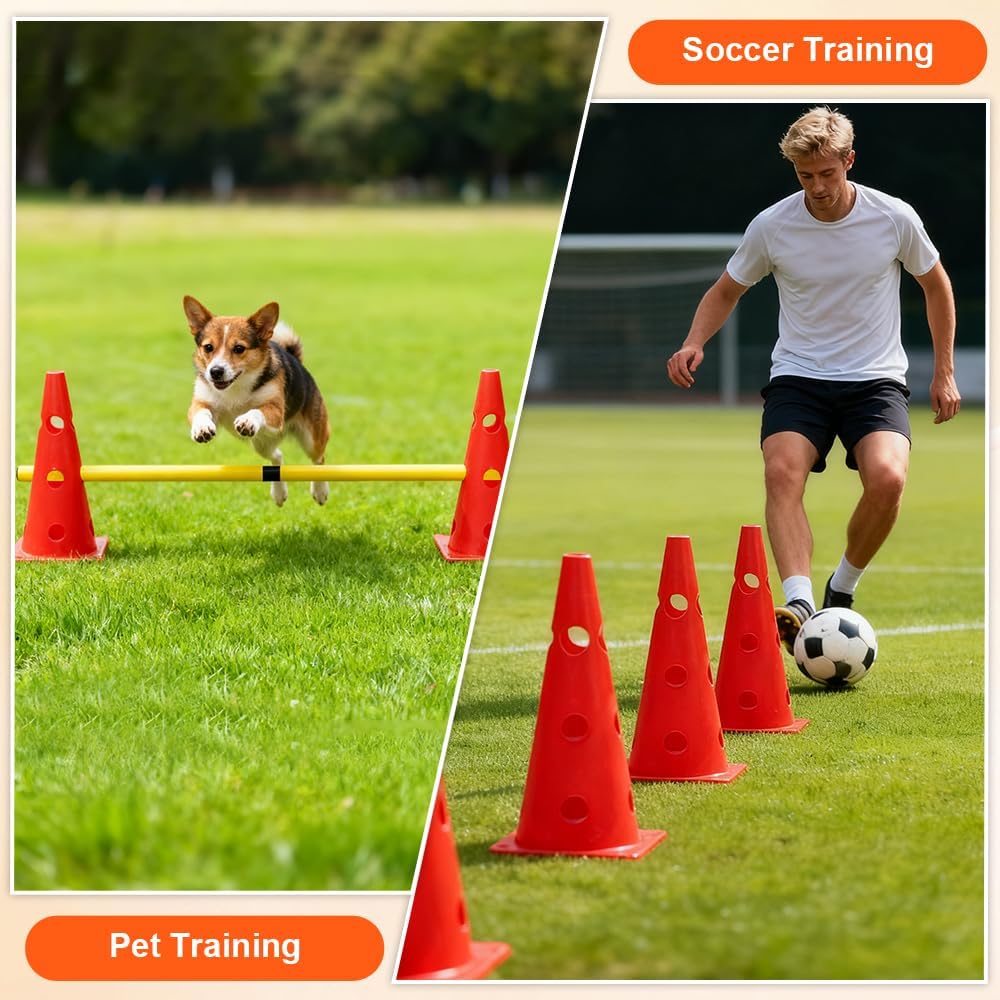 Steckhürdenset, Agility Set Hunde mit 8 Kegel(32cm) + 4 Stangen(80cm), Cavaletti Hund für Koordinati
