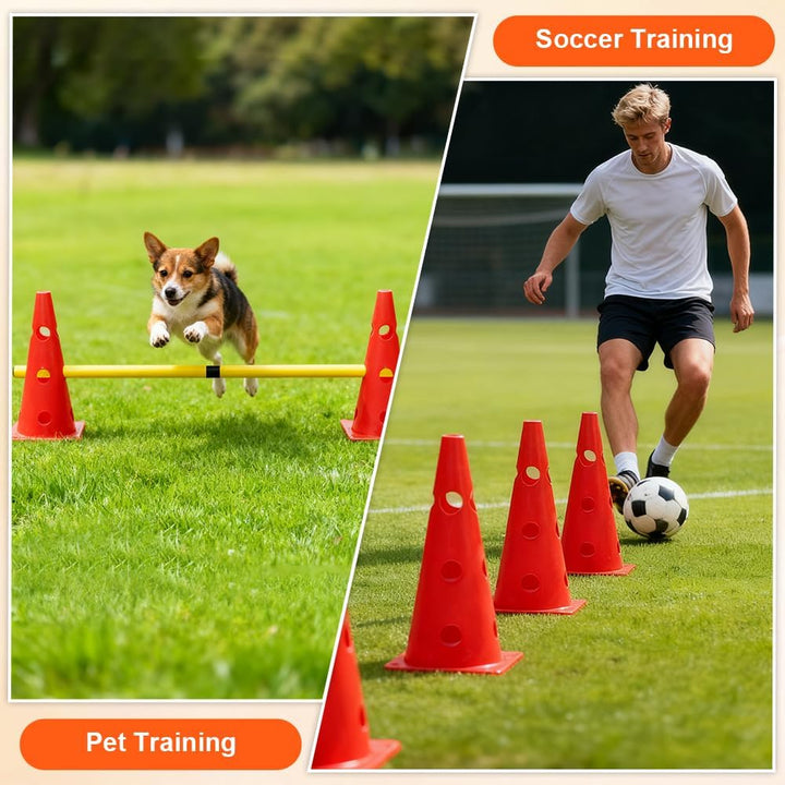 Steckhürdenset, Agility Set Hunde mit 8 Kegel(32cm) + 4 Stangen(80cm), Cavaletti Hund für Koordinati