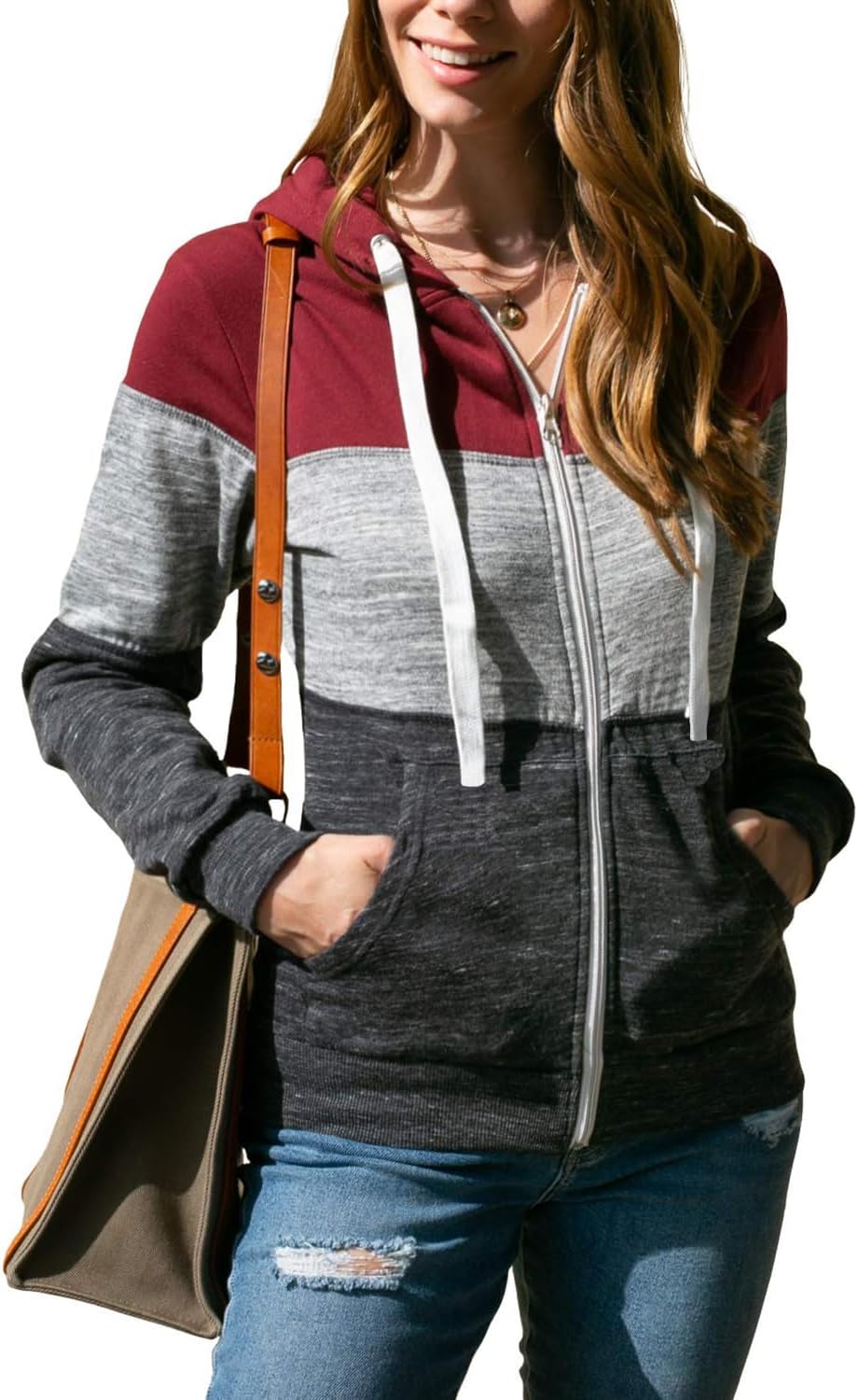 LIAMERHE Damen Kapuzenpullover Basic Damen Hoodie mit Reissverschluss Kapuzenpulli Langarm Kapuze He