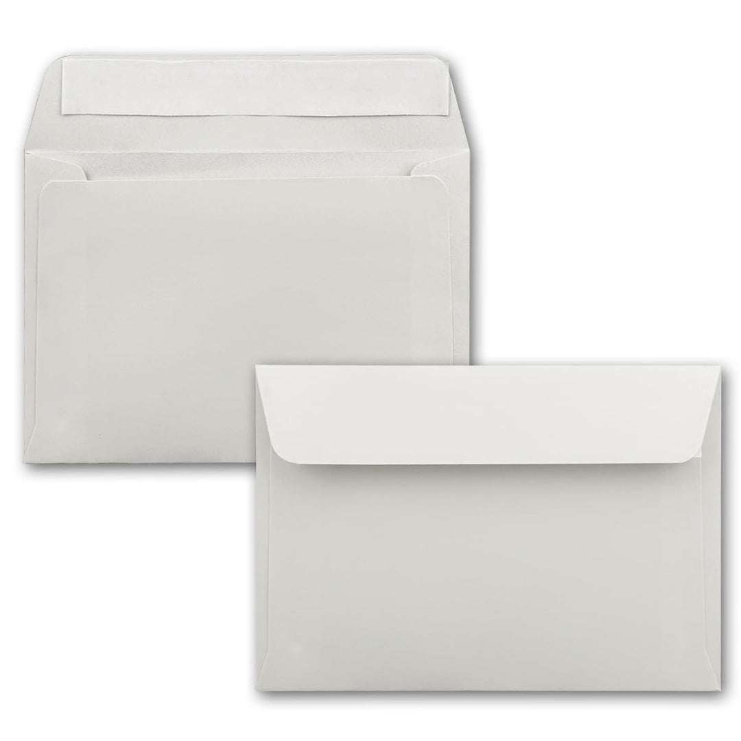 150x Briefumschläge Hell-Grau DIN C6 Format 11,4 x 16,2 cm - Haftklebung - Kuverts ohne Fenster - We