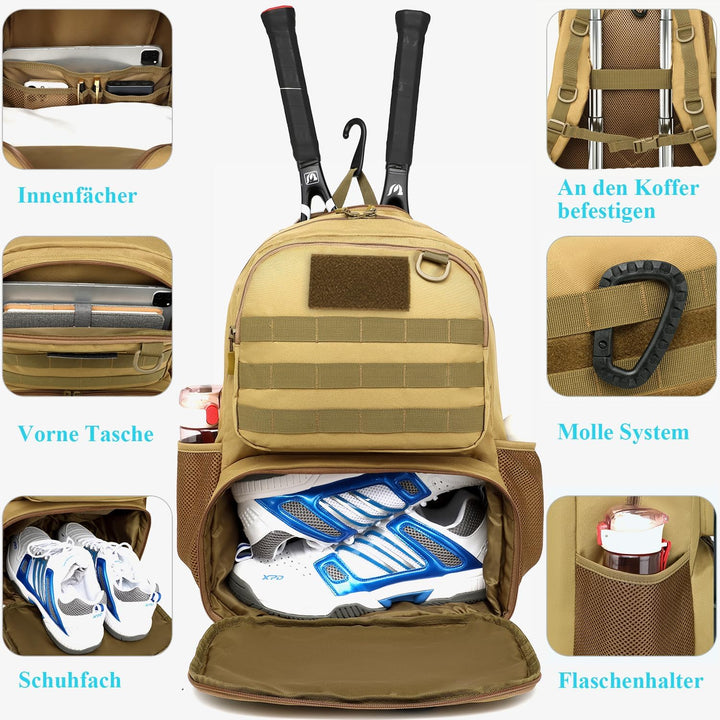 BlesMaller Tennisrucksack für Damen &amp; Herren Taktische Tennistasche mit Schuhfach &amp; Schlägerschutz S