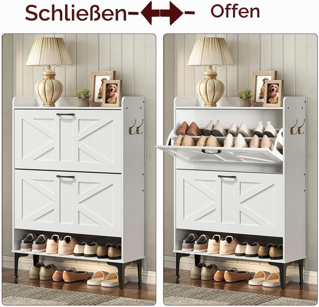 Schuhschrank schmal, Schuhkipper mit 2 Klappen, Schuhregal, Verstellbar, Schuhkommode mit Metallfüss