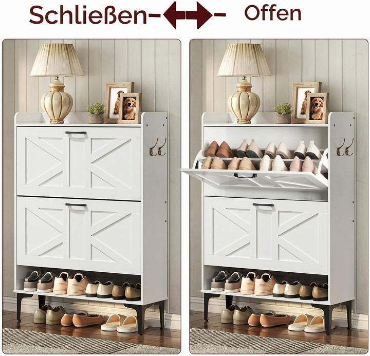 Schuhschrank schmal, Schuhkipper mit 2 Klappen, Schuhregal, Verstellbar, Schuhkommode mit Metallfüss
