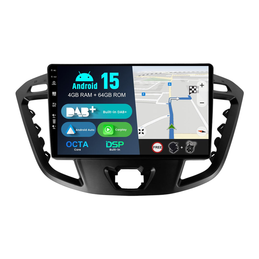 Android 15 IPS Autoradio - [Eingebaut DAB] - Passt für Ford Tourneo Transit Custom (2013-2021) - Kab