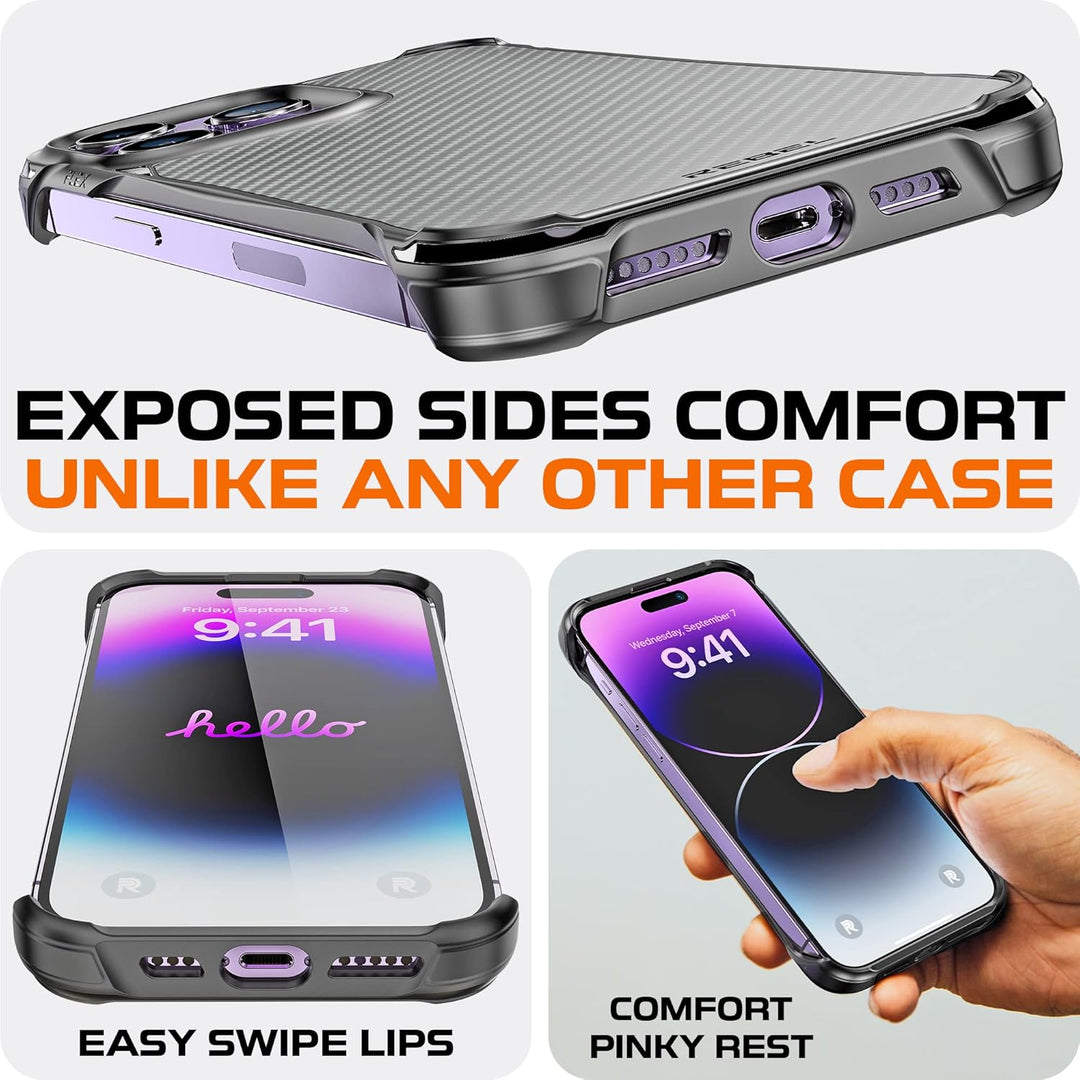 REBEL Schutzhülle für iPhone 14 Pro [Flex-Serie] Freiliegende Seiten, Aramidfaser, stark MagSafe-kom