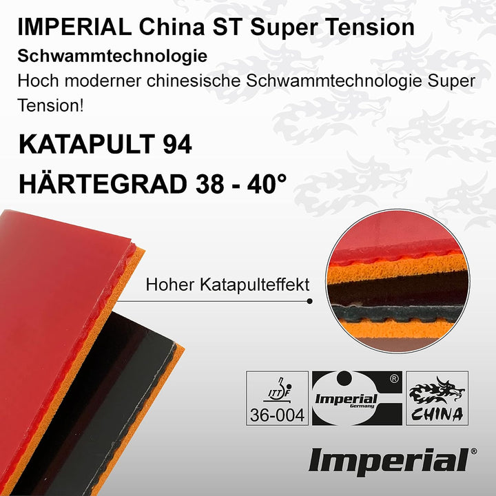 Imperial China ST Super Tension | Offensiv Tischtennisbelag | Noppen innen | Wettkampf &amp; Training |