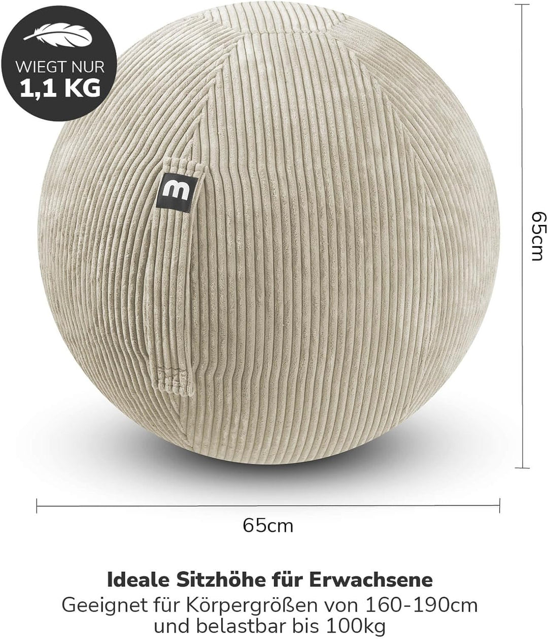 mokebo® Stoff Sitzball Büro ergonomisch 'Der Sportliche', Gymnastikball mit Pumpe, Pezziball oder Ho