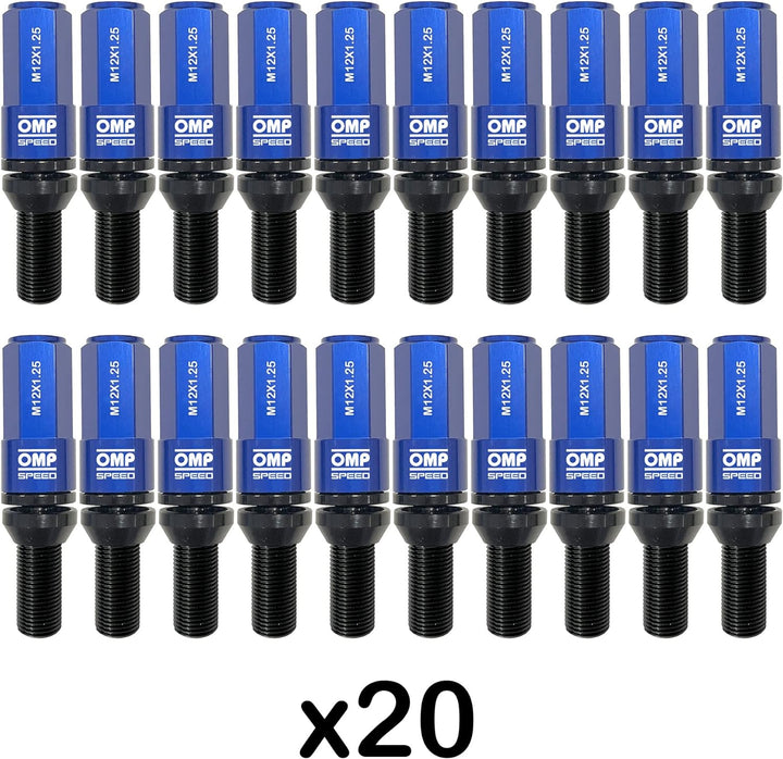 OMP SPEED - Set Performance-Schrauben mit Aluminiumschutz, M12X1.25, HEX: 17-19, L: 28 mm, Farbe: bl