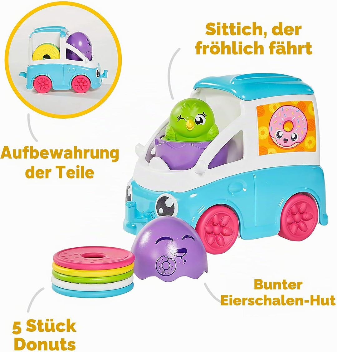 TOMY Toomies Versteck- und Quiek Mein kleiner Donut Lieferwagen, das Schiebe und Osterspielzeug für
