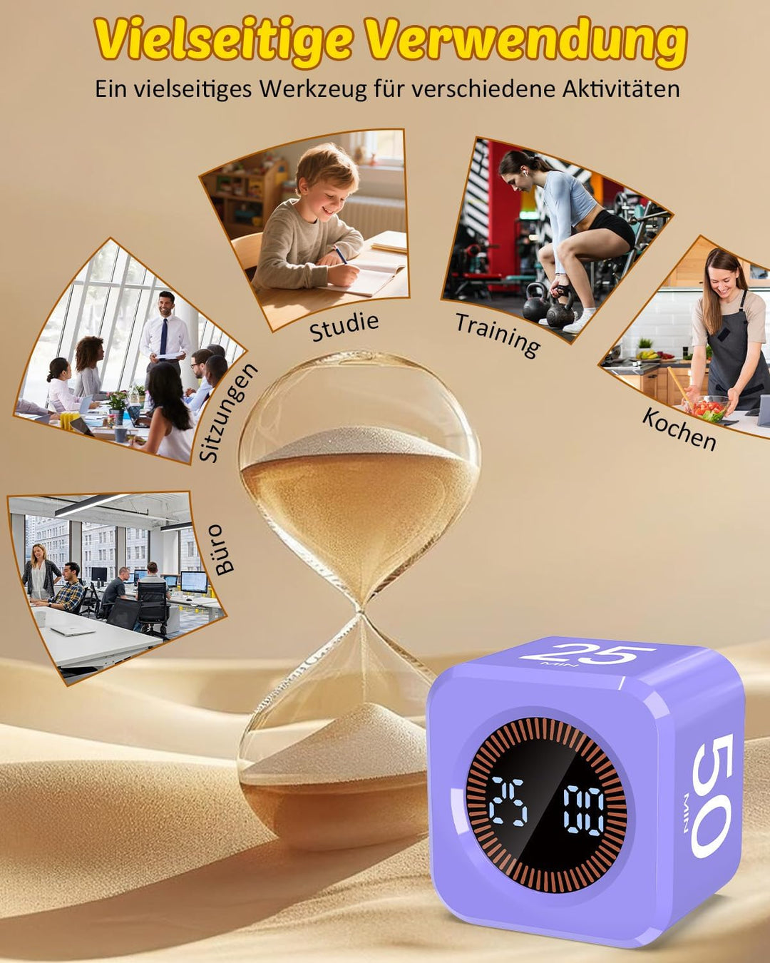 Pomodoro Timer Cube, Visueller Würfel-Timer für Kinder, Digitale LED Drehbarer Timer mit 5/10/25/50