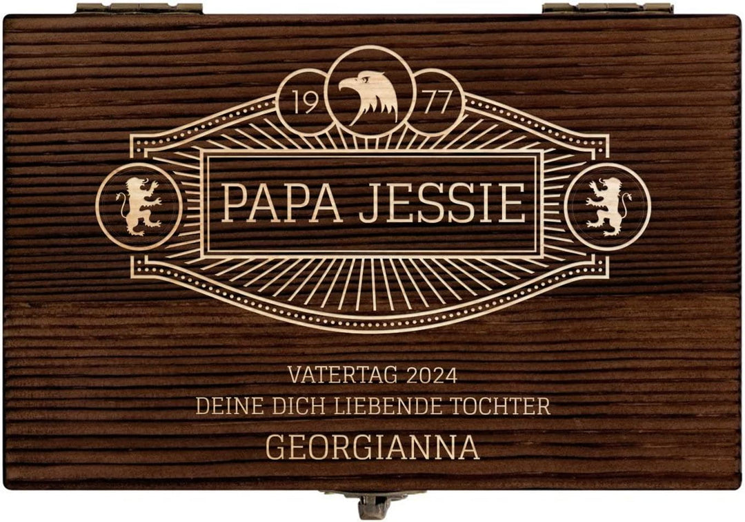 Maverton Whisky Steine Set - in Holzbox - personalisiert - 6 Eiswürfel + Zange + Velourbeutel - Kühl