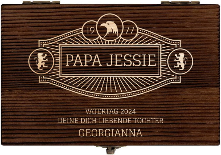 Maverton Whisky Steine Set - in Holzbox - personalisiert - 6 Eiswürfel + Zange + Velourbeutel - Kühl