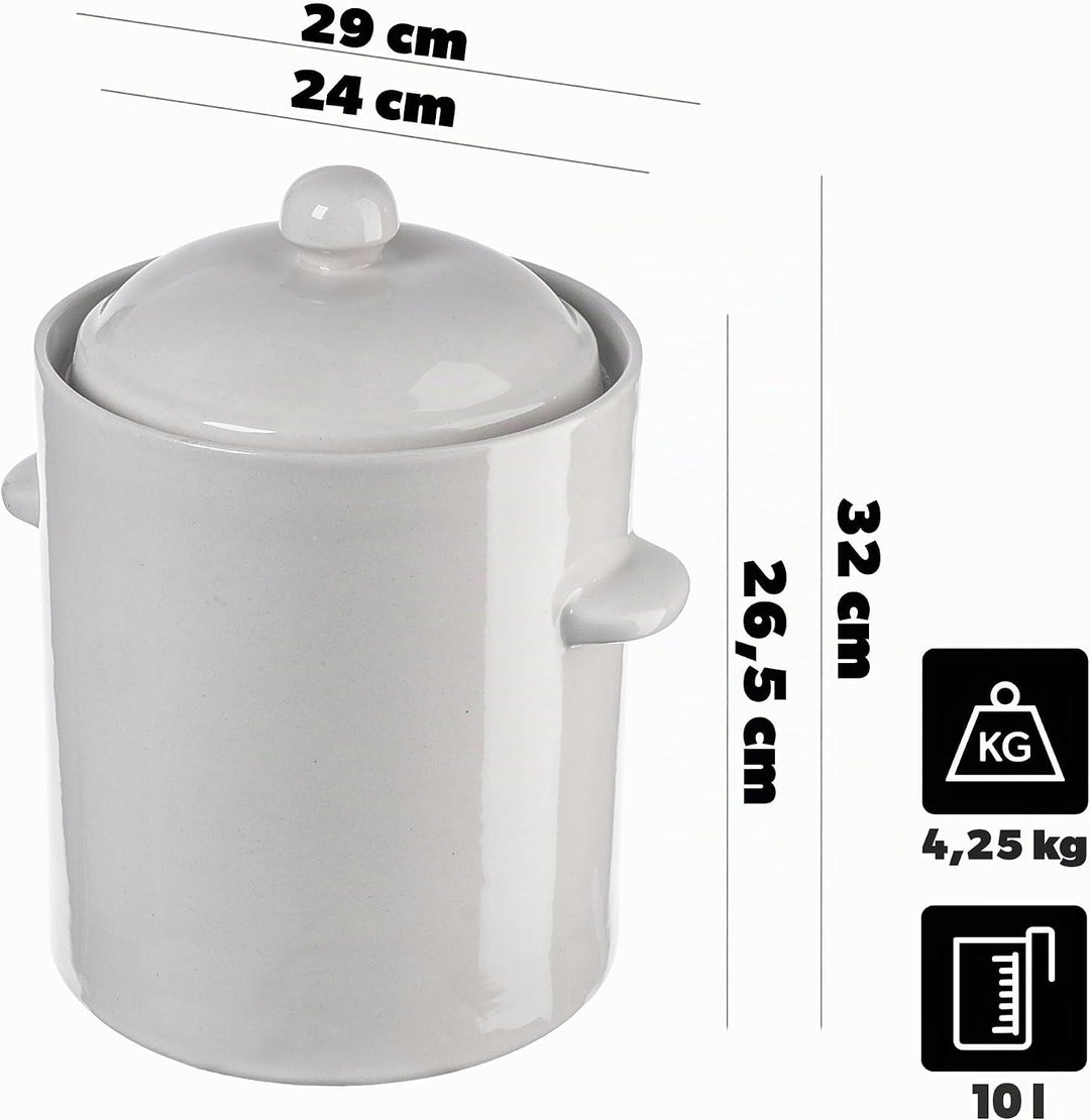 KADAX 10L Steinzeugtopf, Dichter Keramiktopf mit Deckel, Spülmaschinenfester Steinguttopf, handgefer
