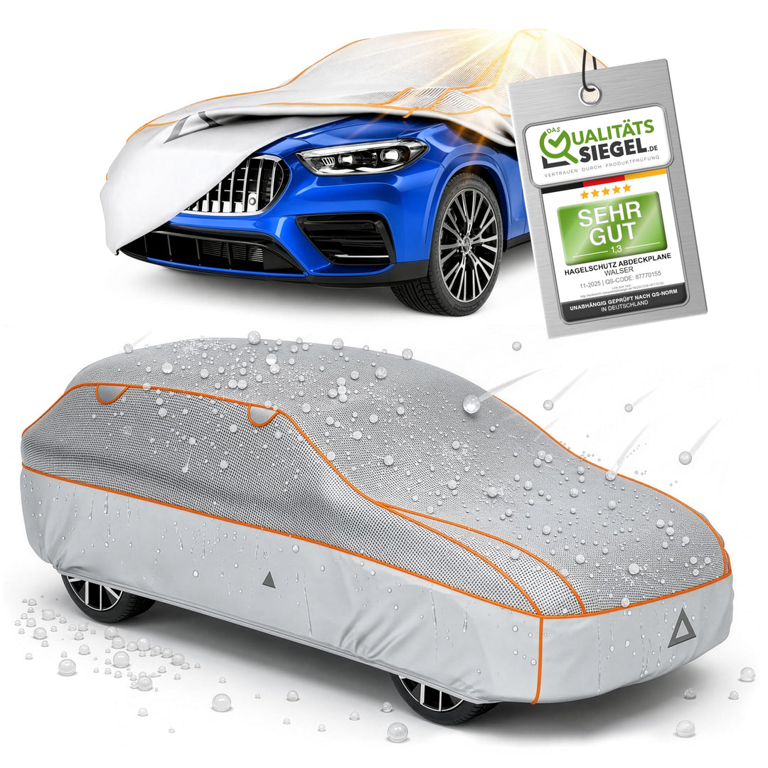 WALSER Premium Hagel- &amp; Hitzeschutz Abdeckplane Auto, Auto Hagelschutzplane EPE Sun Protect - reduzi