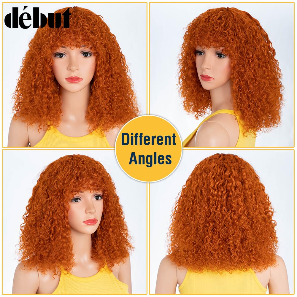 DÉBUT Echthaar Perücke mit Pony Kurze lockige Bob Perücke Echthaar Jerry Curl Bob Perücke für schwar