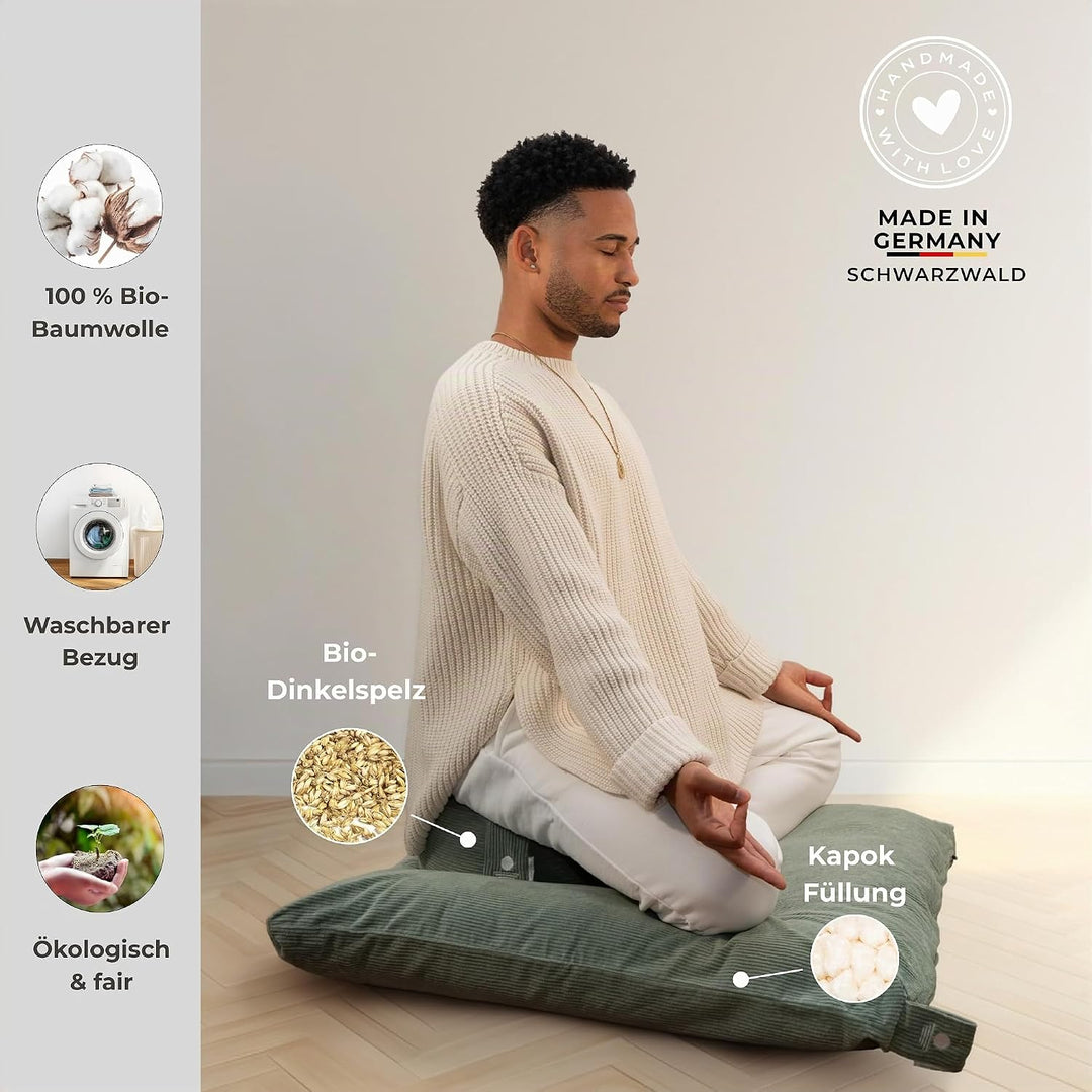 INNER PEACE Meditationskissen Set Cord XL Premium | Rundes Meditationskissen &amp; Zabuton Meditationsma