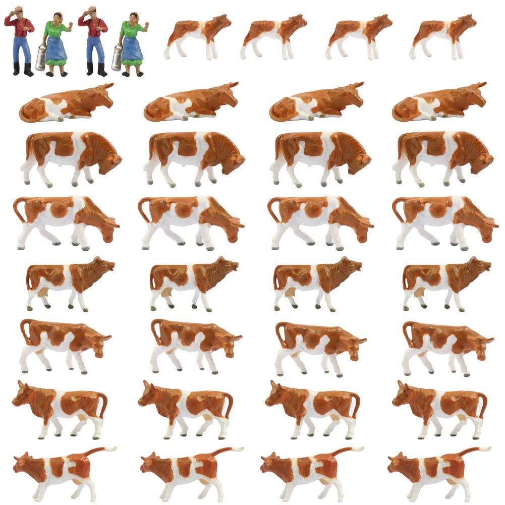 Evemodel 36Stk. Verschiede Rinder Figuren Bunt Spur H0 1:87 Dekor Tiere auf dem Bauernhof Modellbaus