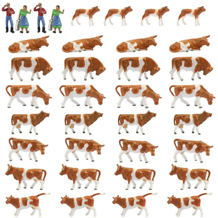 Evemodel 36Stk. Verschiede Rinder Figuren Bunt Spur H0 1:87 Dekor Tiere auf dem Bauernhof Modellbaus
