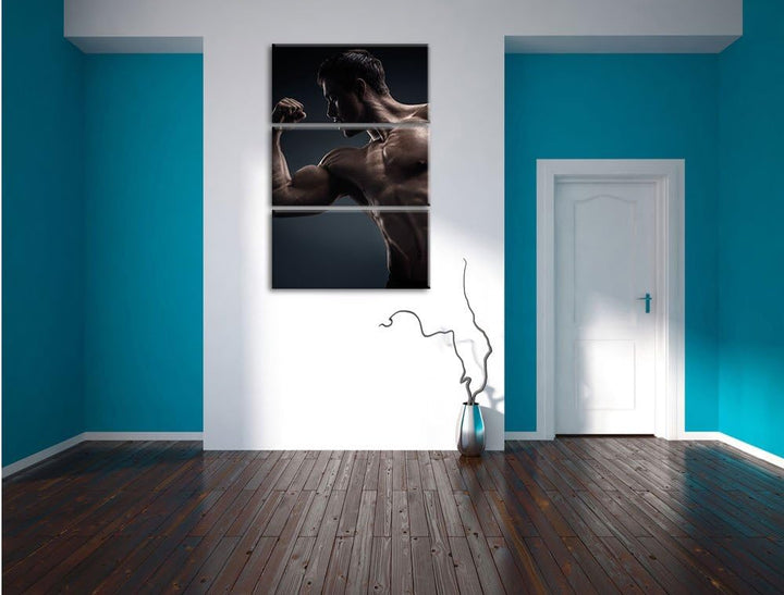 Pixxprint Starker Bodybuilder als Leinwandbild/Grösse: 3 Teilig (120x80) cm/Wandbild/Kunstdruck/fert