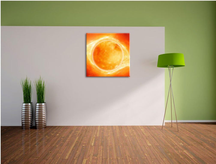 Pixxprint Sonne Feuerball, Format: 70x70 auf Leinwand, XXL riesige Bilder fertig gerahmt mit Keilrah