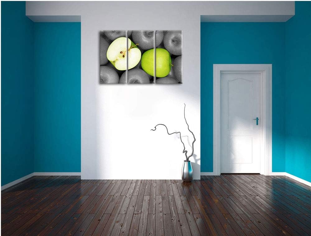 Pixxprint saftige grüne Äpfel als Leinwandbild | Grösse: 3 Teilig (120x80) | Wandbild| Kunstdruck |