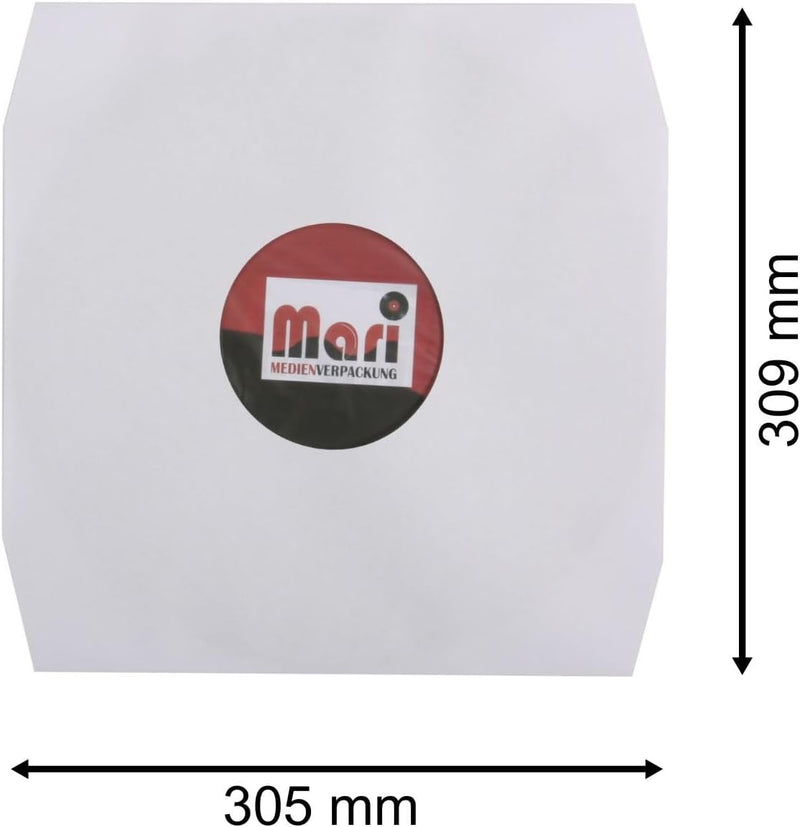 Mari-Medienverpackungen LP Schallplatten Innenhüllen (100 St.) weiss mit Eckschnitt gefüttert Vinyl