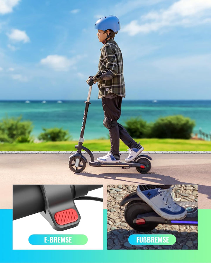 Gyroor E-Scooter Kinder (8-12-16 Jahre), Doppelbremse Elektroroller für Kinder 16Km/h, LED-Anzeige,1