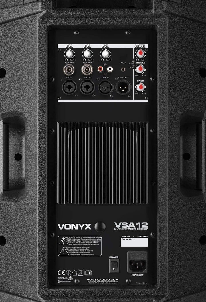 Vonyx VSA12 - Aktivlautsprecher, 800 Watt PA Anlage, PA Lautsprecher Aktiv mit 12 Zoll Subwoofer, Bi