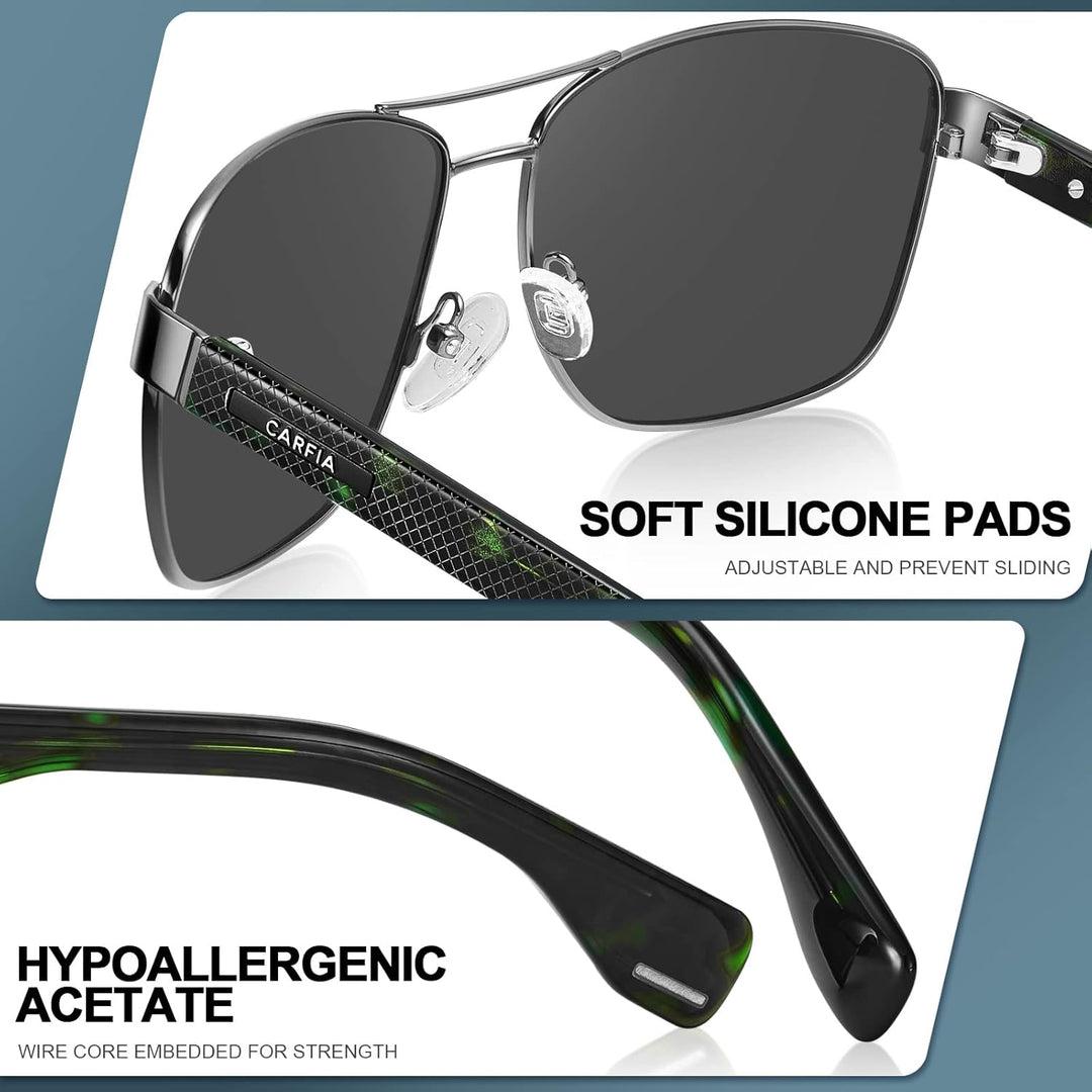 CARFIA Pilotenbrille Sonnenbrille Herren UV400 polarisierte Sportbrille mit ultraleichtem Metallrahm