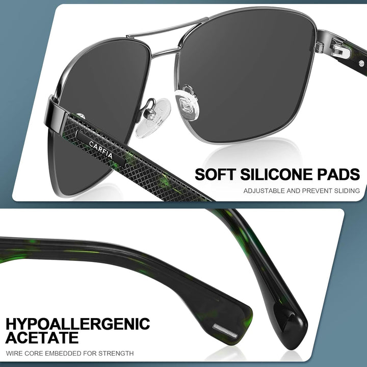 CARFIA Pilotenbrille Sonnenbrille Herren UV400 polarisierte Sportbrille mit ultraleichtem Metallrahm