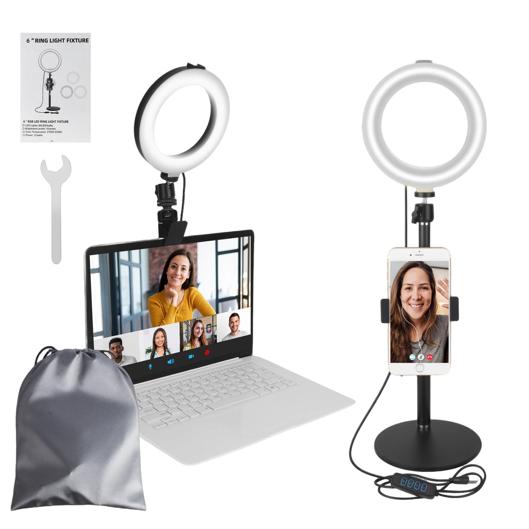 6 Zoll Ringlicht mit Stativ, LED Ring Light für Handy und Laptop | 3 Lichtfarben, 10 Helligkeitsstuf